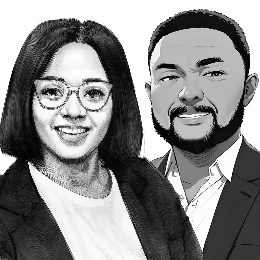 Illustrated portrait of Grace and Emmanuel